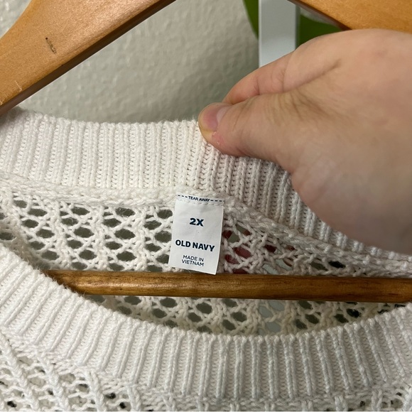 🤍 Old Navy White Open Knit Slouchy Sweater Plus Size 2X | 100% Cotton - Picture 3 of 7